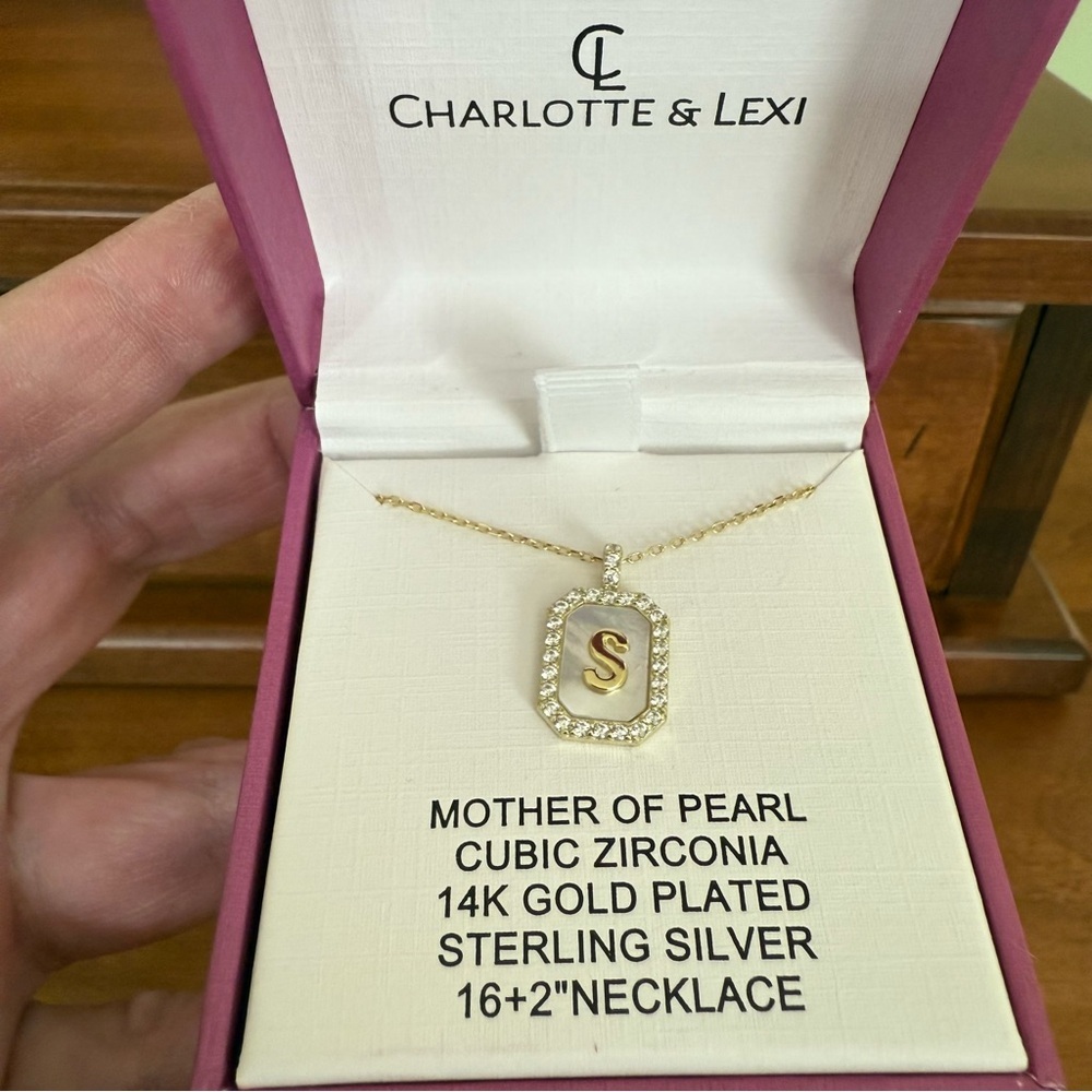 NEW Charlotte & Lexi 14k Gold Plated pearl “S” Necklace CZ 18 inches chain
